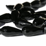 Sort onyx, facet dråbe, 20x10mm, streng